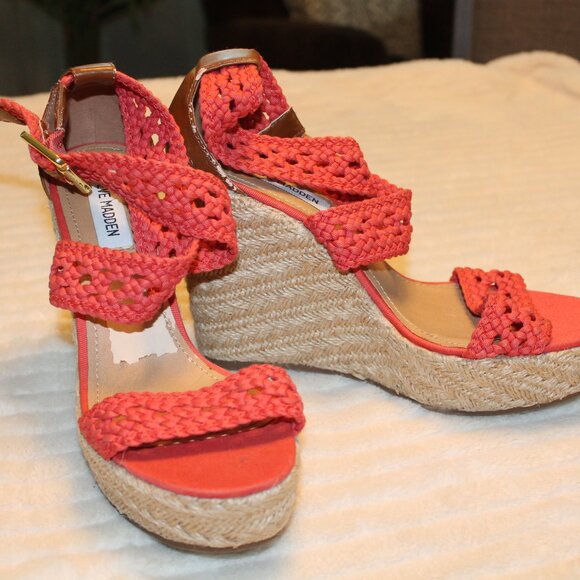 STEVE MADDEN ESPADRILLE - Steve Madden Orange Espadrille Wedge Sandals - Picture 1 of 5
